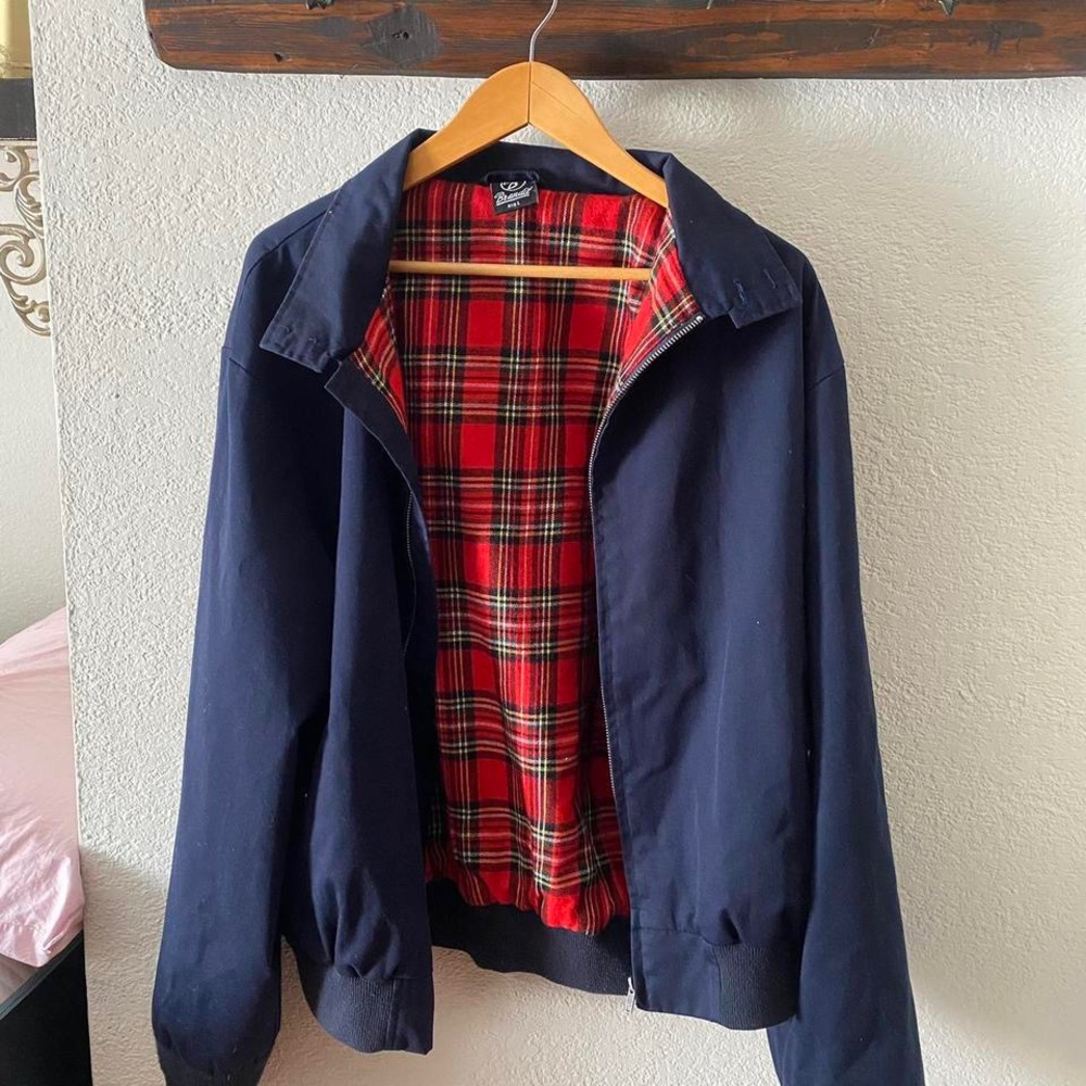 Blue Bomber Jacket with Flannel Lining